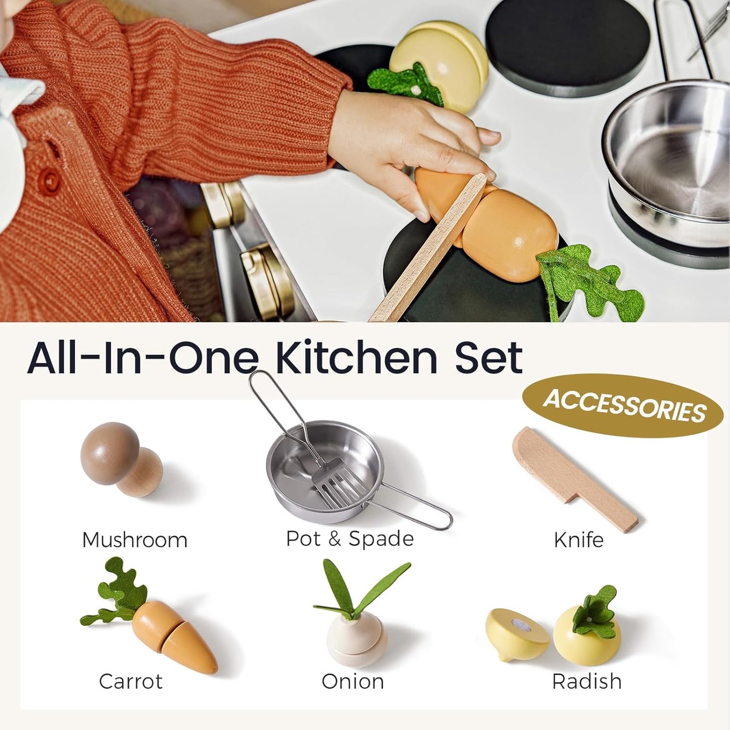 Chef's Wooden Kitchen Set – Role Play Toy for Small Spaces 🥕🔪