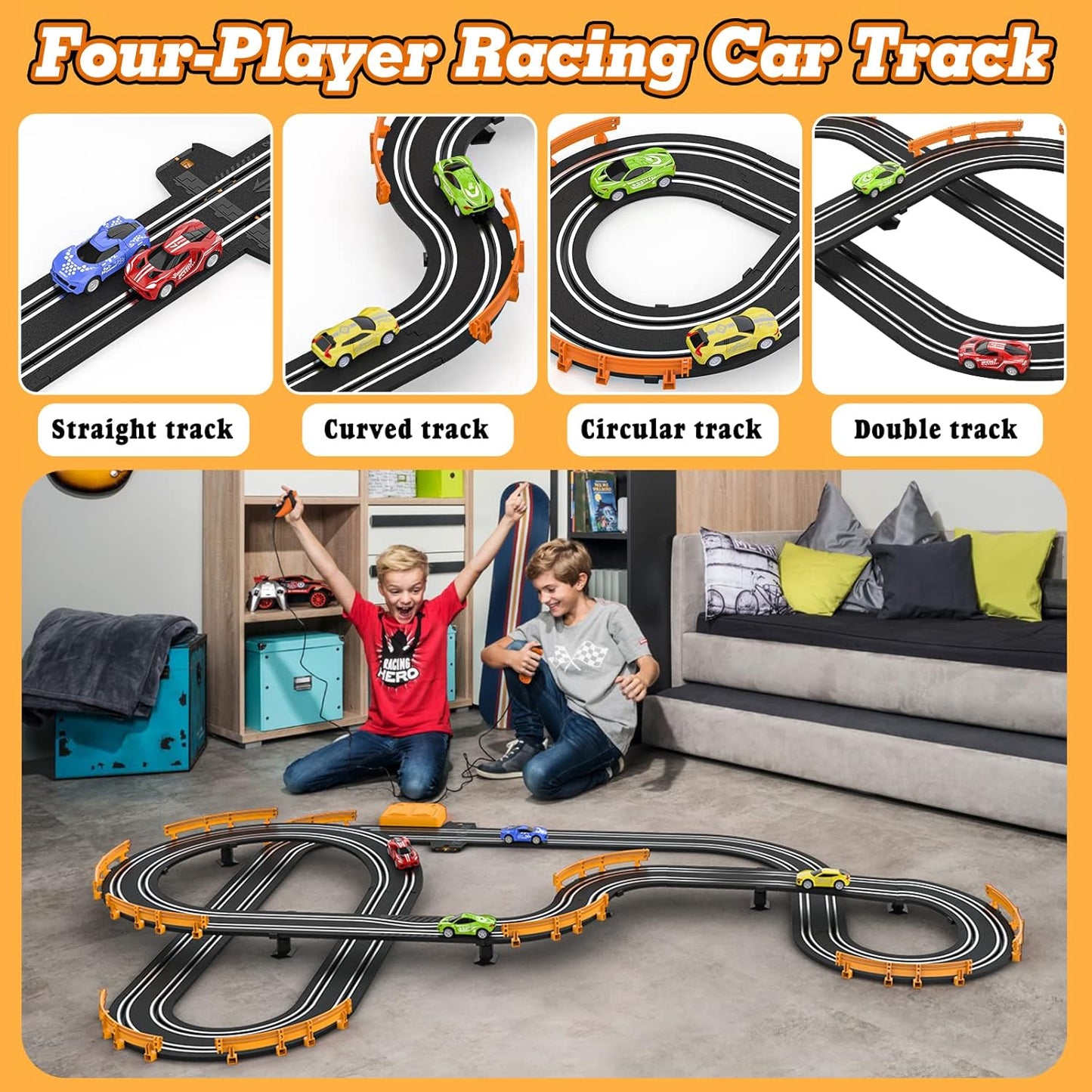 Dual-Level Race Track – 2 Players, 4 High-Speed Cars! 🚗🔥