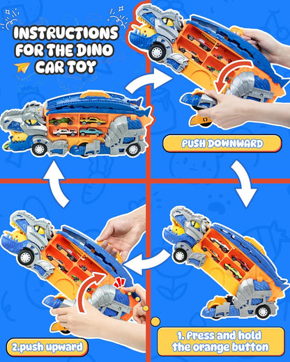Dinosaur Truck Carrier Toy: 13-in-1 Foldable Race Track Set with 12 Cars & Sounds! 🦖🚚🏁🎁