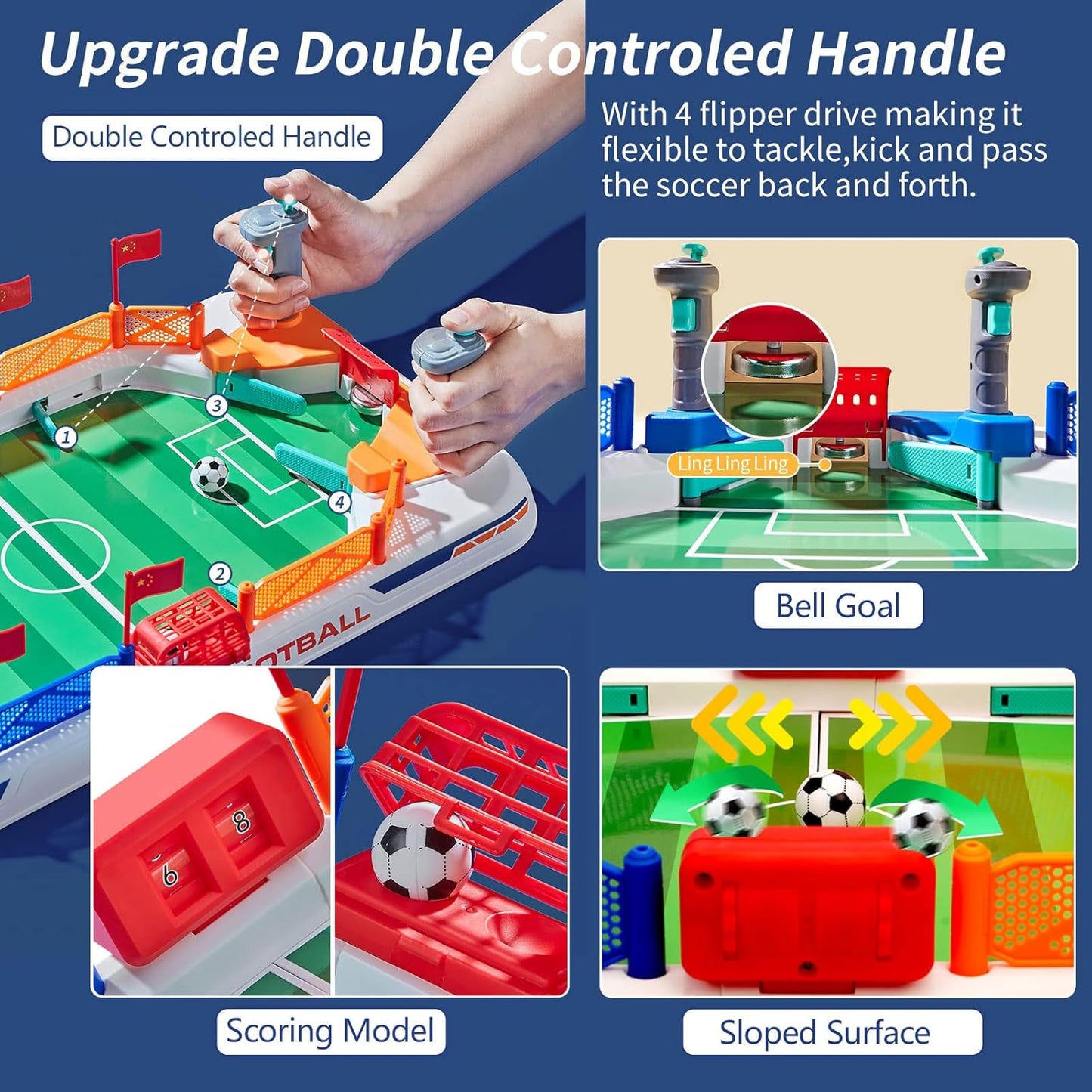 Dual-Control Tabletop Soccer Game ⚽ | Interactive Foosball with Goal Bell & Scoreboard 🏆🔔