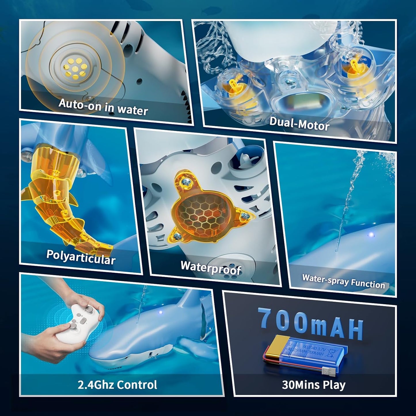Waterproof Remote Control Shark with Spray Function ⚡🎮